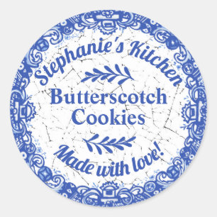 Pretty Blue Willow Personalised Baked Goods Food Classic Round Sticker