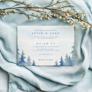 Pretty blue winter pine trees wedding invitation
