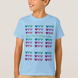 Pretty Blue With Hearts Colourful Birthday Boys T-Shirt