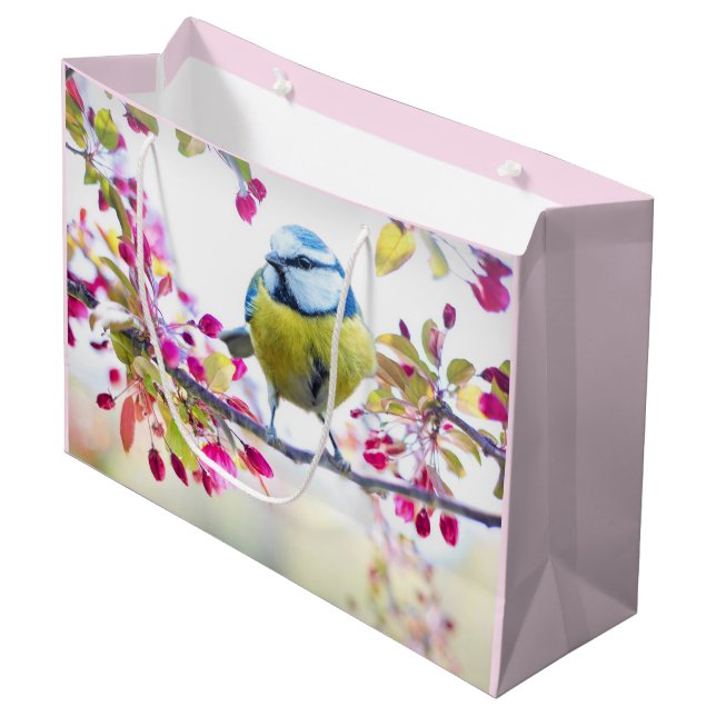 Pretty Blue & Yellow Bird on a Branch Photograph Large Gift Bag (Front Angled)