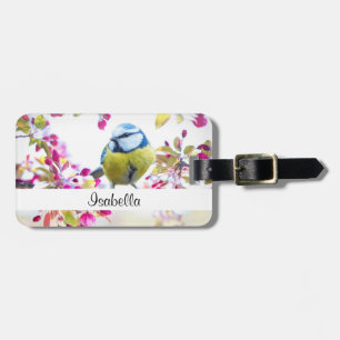 Pretty Blue & Yellow Bird on a Branch Photograph Luggage Tag