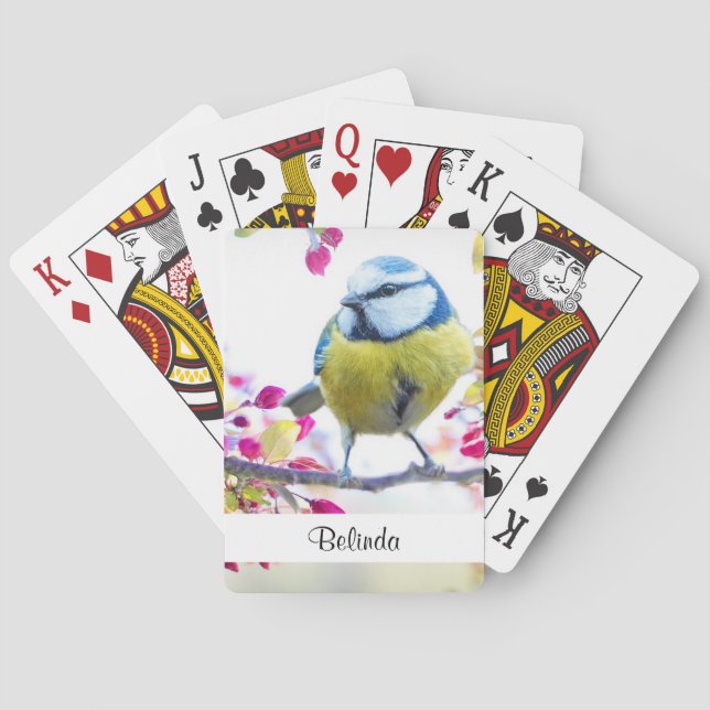 Pretty Blue & Yellow Bird on a Branch Photograph Playing Cards (Back)