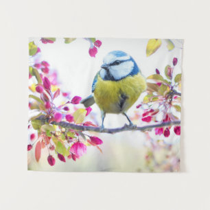 Pretty Blue & Yellow Bird on a Branch Photograph Tapestry