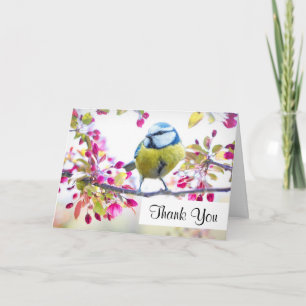 Pretty Blue & Yellow Bird on a Branch Thank You Card