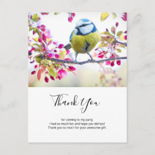 Pretty Blue & Yellow Bird on a Branch Thank You Postcard