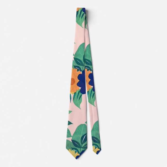 Pretty Blue Yellow floral and foliage pink Design Tie (Front)