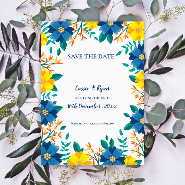 Pretty Blue Yellow Floral Wedding Save the Date (Pretty Blue Yellow Floral Wedding Save the Date)