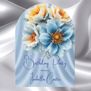 Pretty Blue Yellow Flowers Birthday Party Invitation