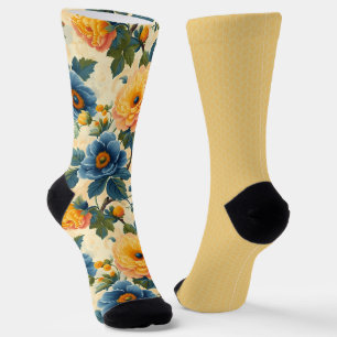 Pretty Blue Yellow Patterns Odd Mismatched Socks