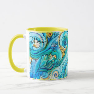 Pretty Blue Yellow Swirls Colour Gift Name Coffee Mug