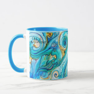 Pretty Blue Yellow Swirls Colour Gift Name Coffee Mug