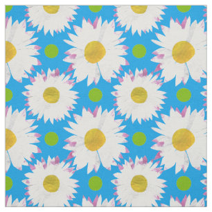 Pretty Blue Yellow White Daisies Custom Fabric
