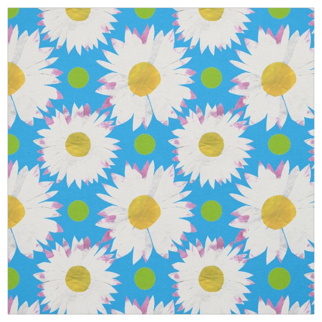 Pretty Blue Yellow White Daisies Custom Fabric (Swatch)