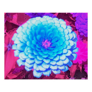 Pretty Blue Zinnia in the Purple Summer Garden Poster