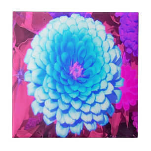 Pretty Blue Zinnia in the Purple Summer Garden Tile