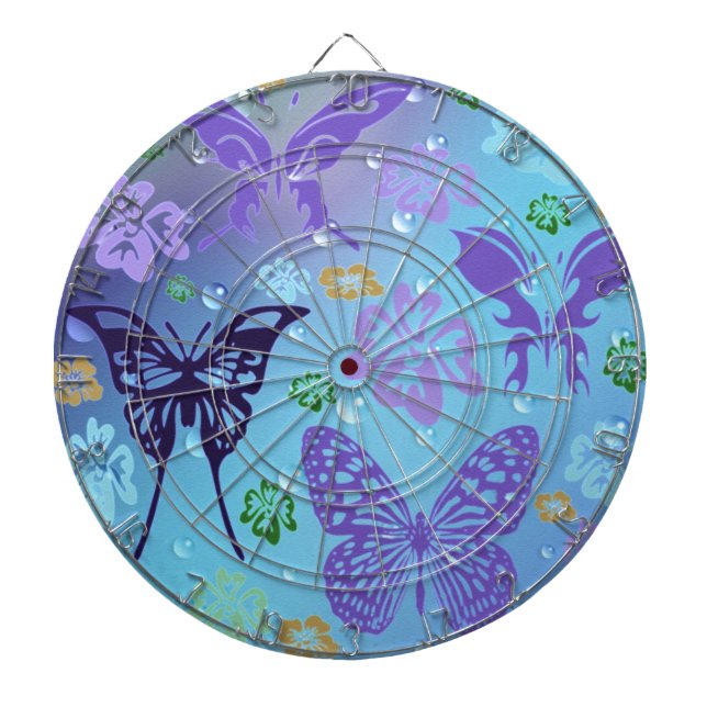 Pretty Blues Butterflies Dartboard (Front)