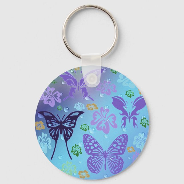 Pretty Blues Butterflies Key Ring (Front)