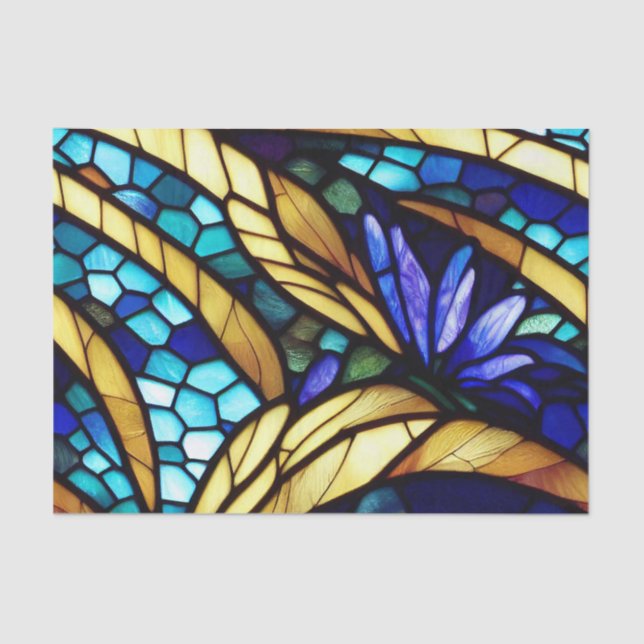 Pretty Blues Stained Glass Decoupage Tissue Paper (Front)