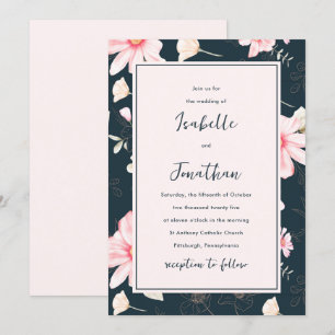 Pretty Blush Blue Floral Pattern Wedding Invitation