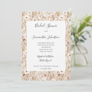 Pretty Blush Brown Floral Bridal Shower Invitation