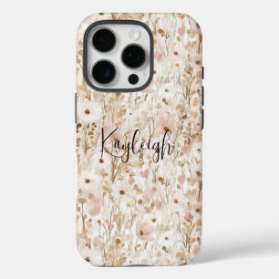 Pretty Blush Brown Floral iPhone 16 Pro Case