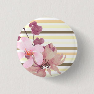 Pretty Blush Coloured Floral Striped 3 Cm Round Badge