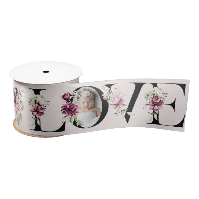 Pretty Blush Floral LOVE Baby Girl Birthday Decor Satin Ribbon (Spool)
