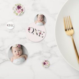 Pretty Blush Floral ONE Baby Girl's First Birthday Confetti