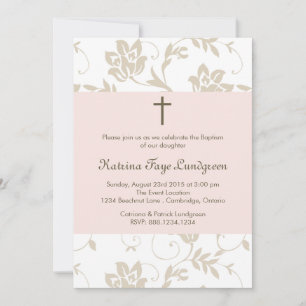 Pretty Blush Floral Pattern Baptism Invitation