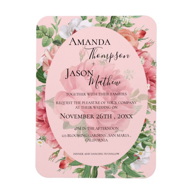 Pretty Blush Floral Pink Wedding Invitation  Magnet (Vertical)