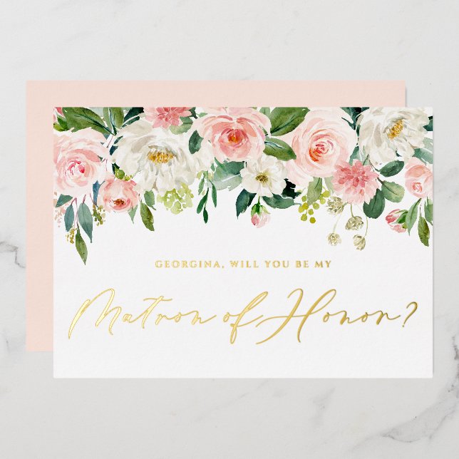 Pretty Blush Flower Will You Be My Matron of Honou (Front/Back)
