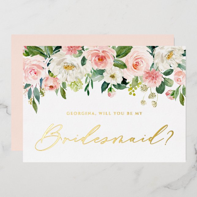 Pretty Blush Flowers Will You Be My Bridesmaid (Front/Back)