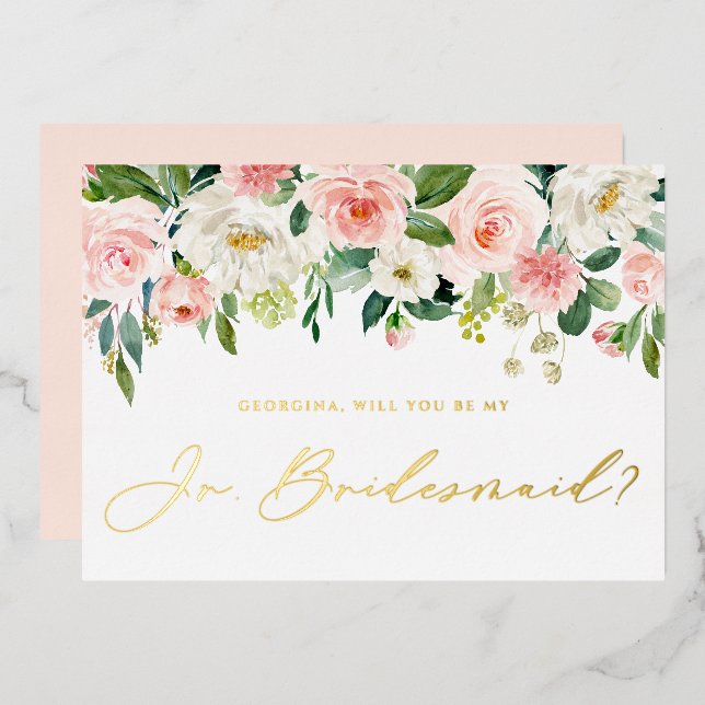 Pretty Blush Flowers Will You Be My Jr. Bridesmaid (Front/Back)
