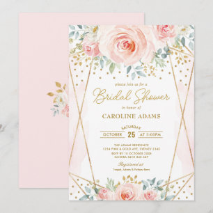 Pretty Blush Gold Floral Geometric Bridal Shower Invitation