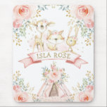 Pretty Blush Gold Roses Tribal Woodland Animals Mouse Mat<br><div class="desc">Adorable woodland-themed mouse pad featuring a group of adorable baby animals and elegant watercolor floral arrangement in blush and gold. Matching items available in our store!</div>
