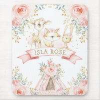 Pretty Blush Gold Roses Tribal Woodland Animals