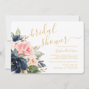 Pretty Blush Navy Floral Bridal Shower Invitation