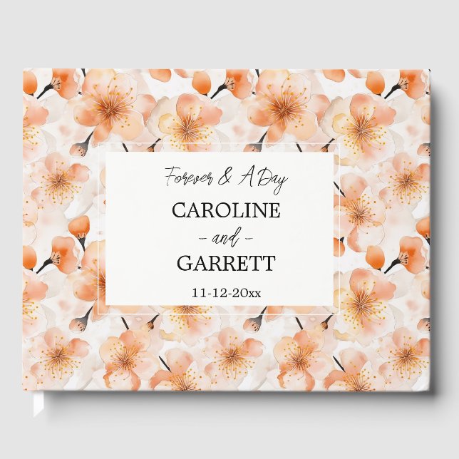 Pretty Blush Peach Flowers Wedding Guest Book (Front)