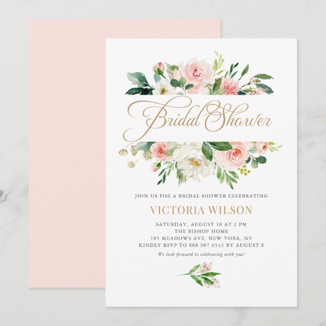 Pretty Blush Peony Floral Frame Bridal Shower Invitation (Front/Back)