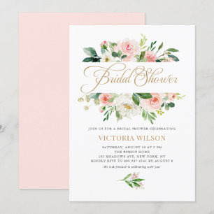 Pretty Blush Peony Floral Frame Bridal Shower Invitation