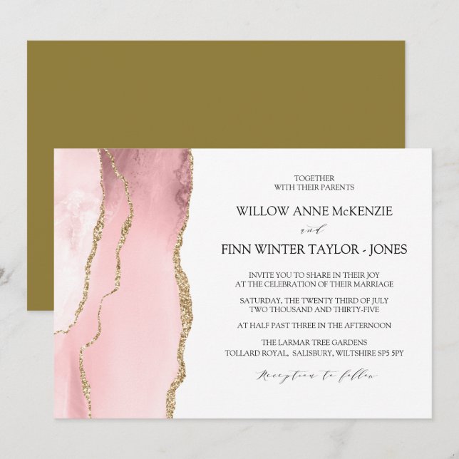 Pretty Blush Pink agate modern wedding Invitation (Front/Back)