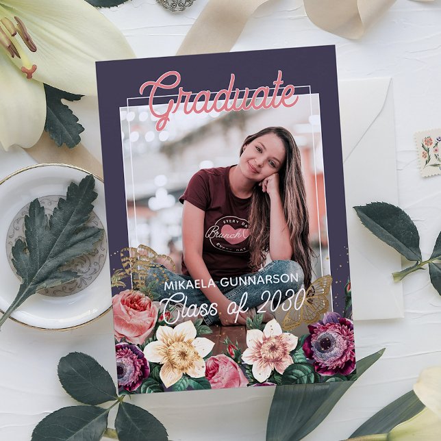 Pretty Blush Pink Botanical Floral Boho Graduation Announcement (Creator Uploaded)