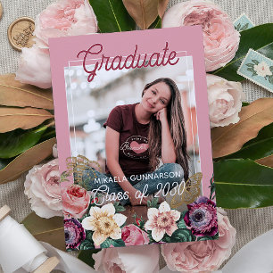 Pretty Blush Pink Botanical Floral Boho Graduation Announcement
