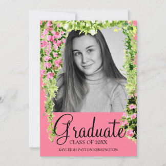 Pretty Blush Pink Botanical Floral Graduation   Announcement