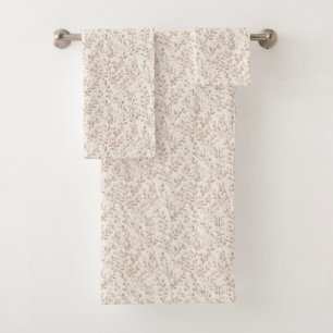 Pretty Blush Pink Cream Floral Bath Towel Set