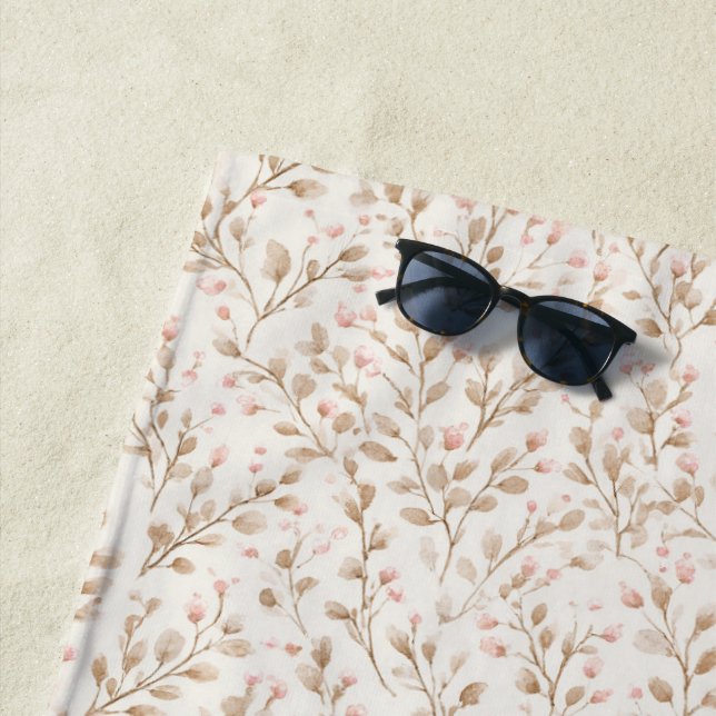 Pretty Blush Pink Cream Floral  Beach Towel (In Situ)