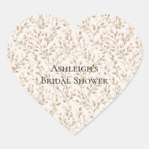 Pretty Blush Pink Cream Floral Bridal Shower Heart Sticker