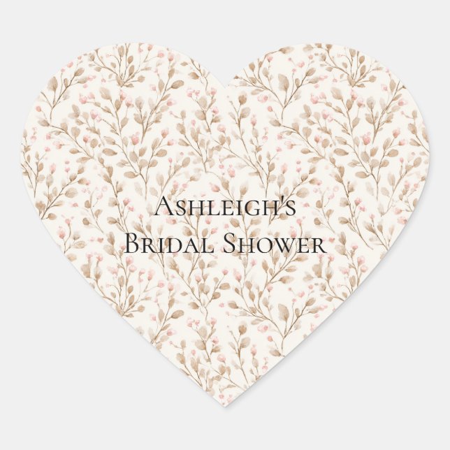 Pretty Blush Pink Cream Floral Bridal Shower Heart Sticker (Front)