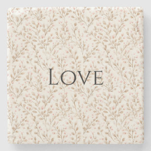 Pretty Blush Pink Cream Floral Love Stone Coaster