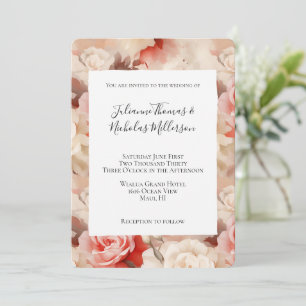 Pretty Blush Pink Cream Rose Floral Wedding  Invitation